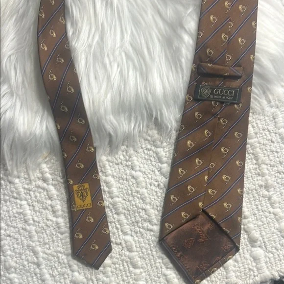Gucci Hunting Horns Brown Patterned Men's Tie 3.5” W Stripe - Picture 11 of 12